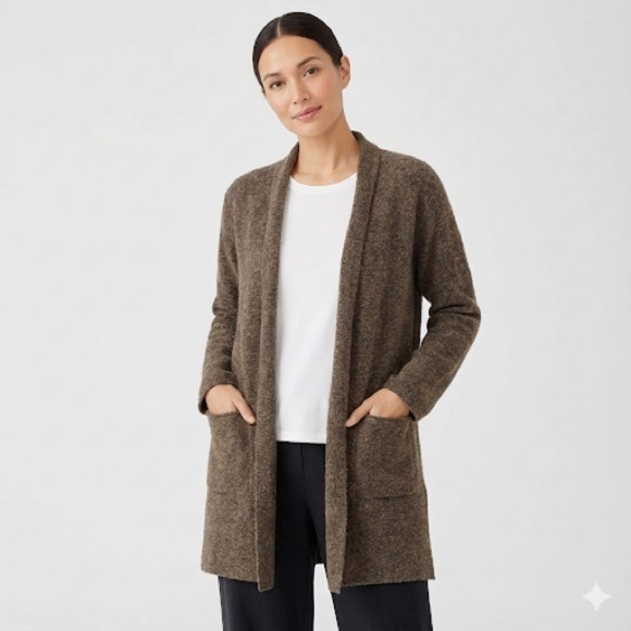 Eileen Fisher Sweaters - Eileen Fisher wool cardigan open front minimalist brown L